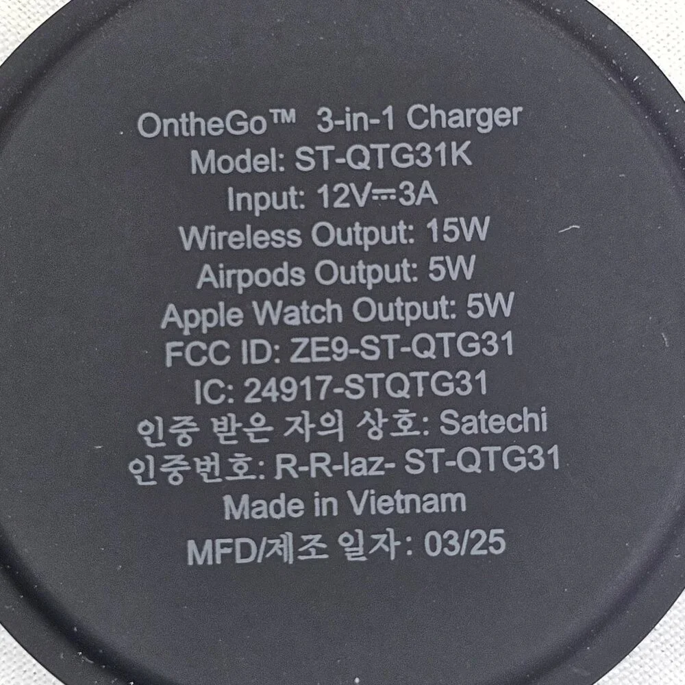 SATECHI 3-in-1 OntheGo Wireless Portable Charger ST-QTG31K Black